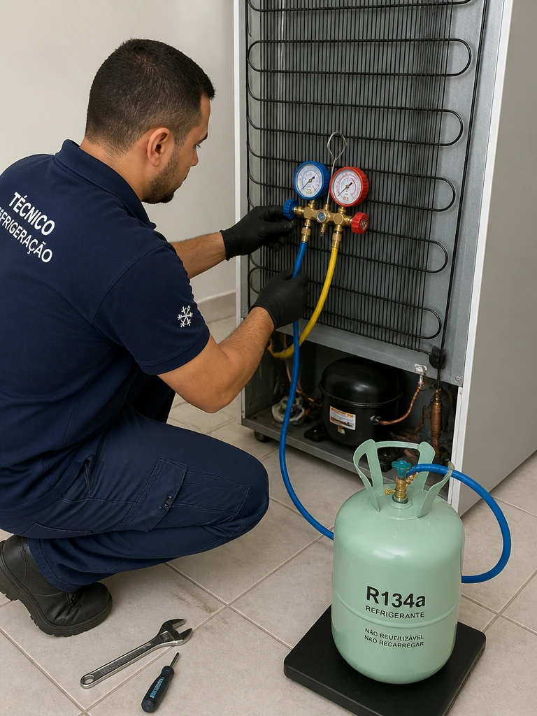Vazamento de gás refrigerante em geladeira Panasonic em Maringá